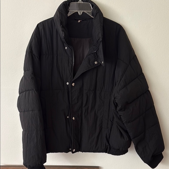 Free People Black Quilted Puffer Jacket with High Collar - Picture 1 of 3